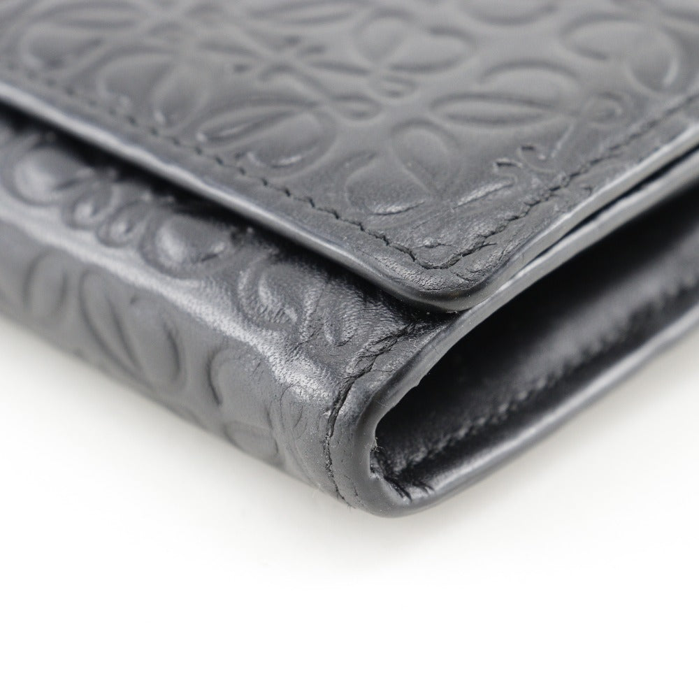 LOEWE Long Wallet Purse Calfskin black Repeat anagram unisex(Unisex) Used Authentic