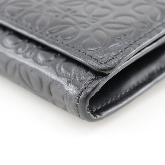 LOEWE Long Wallet Purse Calfskin black Repeat anagram unisex(Unisex) Used Authentic