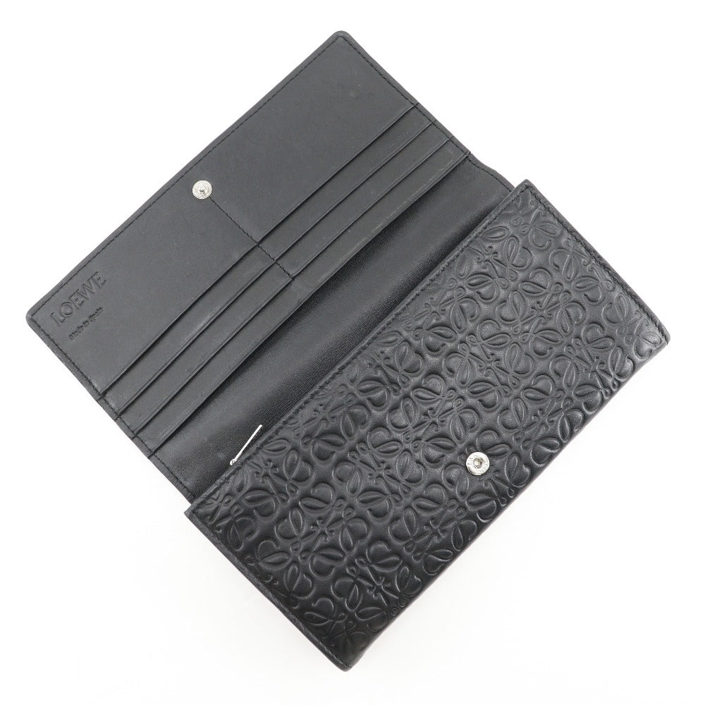 LOEWE Long Wallet Purse Calfskin black Repeat anagram unisex(Unisex) Used Authentic
