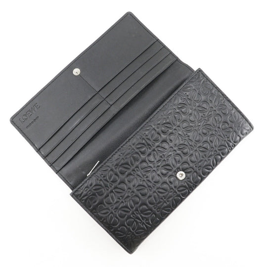LOEWE Long Wallet Purse Calfskin black Repeat anagram unisex(Unisex) Used Authentic