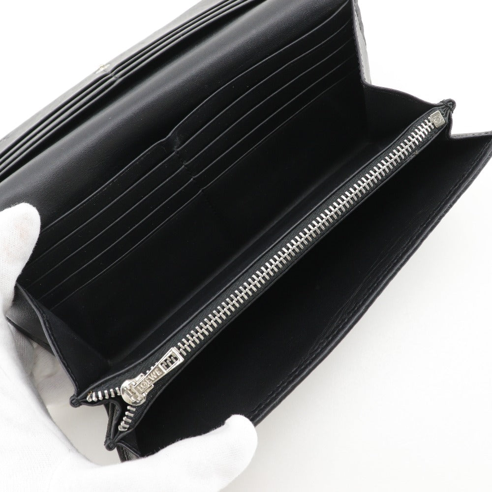 LOEWE Long Wallet Purse Calfskin black Repeat anagram unisex(Unisex) Used Authentic