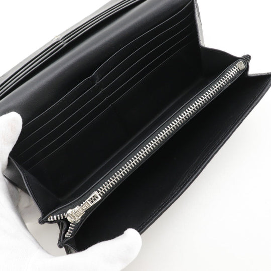 LOEWE Long Wallet Purse Calfskin black Repeat anagram unisex(Unisex) Used Authentic