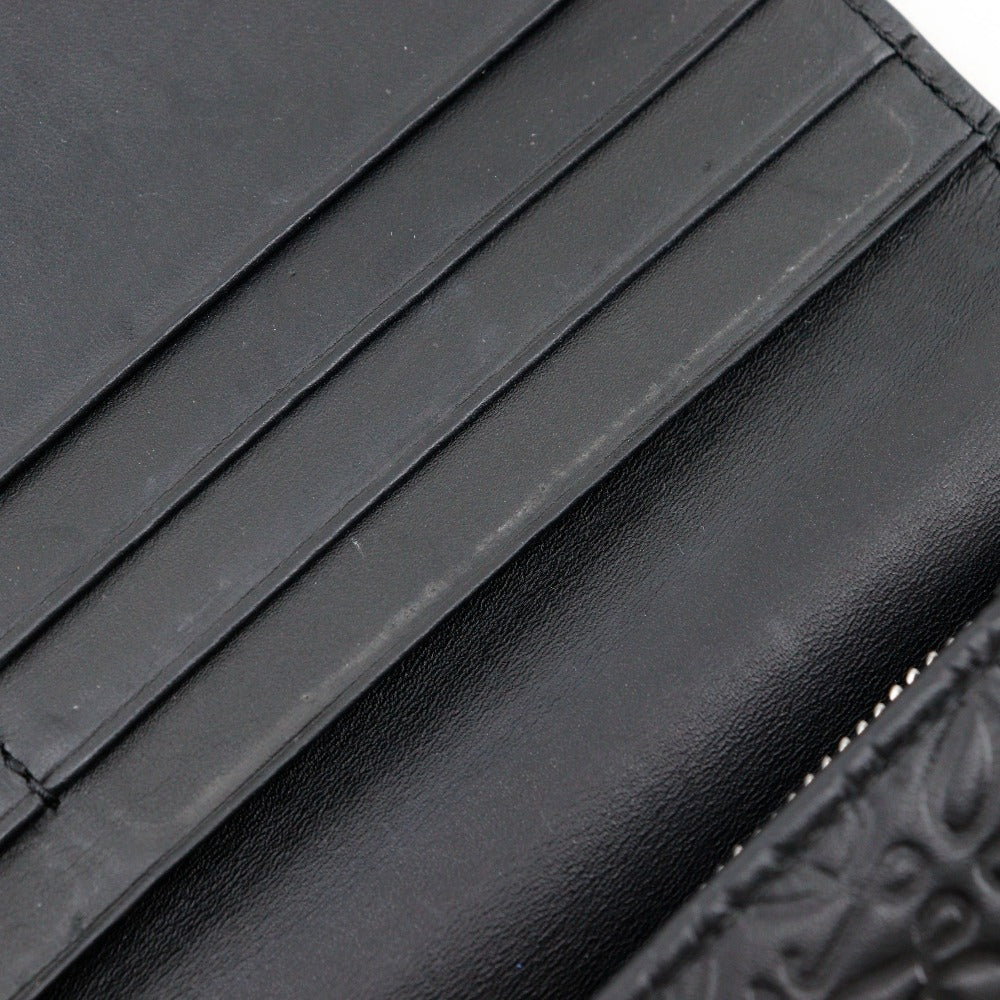 LOEWE Long Wallet Purse Calfskin black Repeat anagram unisex(Unisex) Used Authentic