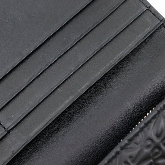 LOEWE Long Wallet Purse Calfskin black Repeat anagram unisex(Unisex) Used Authentic