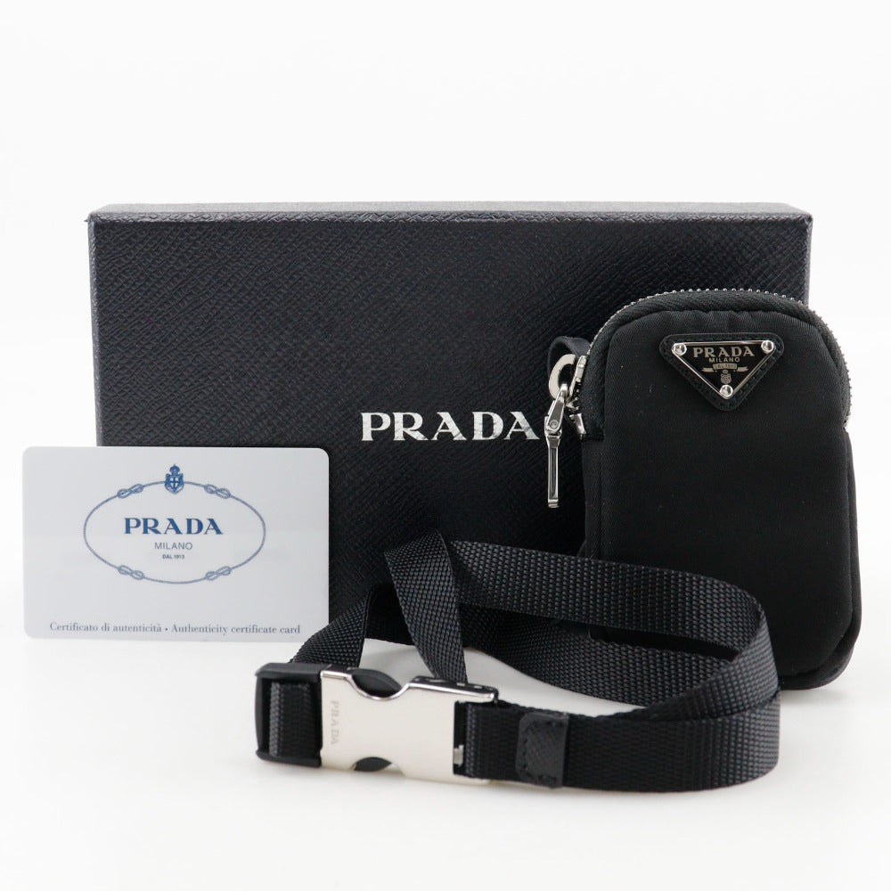 PRADA 1ZT016 2DMJ Nylon black Smartphone holder with pouch unisex(Unisex) Used Authentic