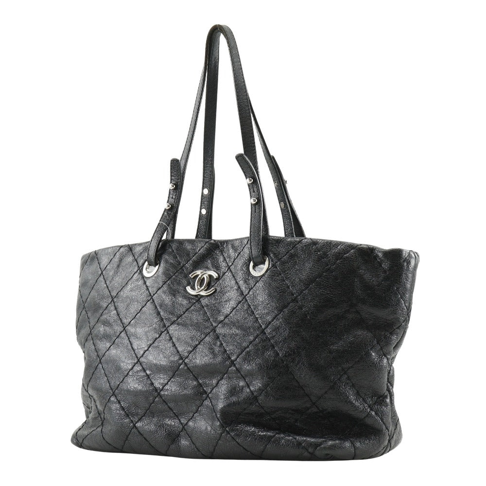 CHANEL Tote Bag A48019 leather black COCO Mark On the load Women Used Authentic
