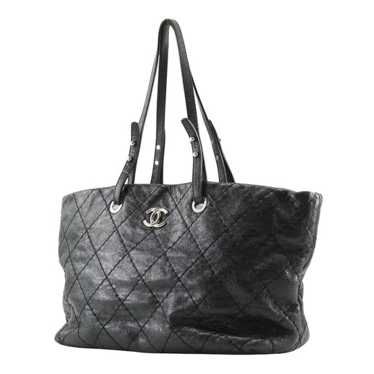 CHANEL Tote Bag A48019 leather black COCO Mark On the load Women Used Authentic