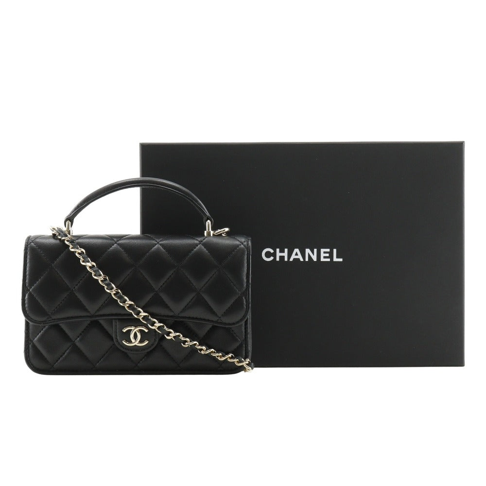 CHANEL Shoulder Bag AP3226 lambskin black Matrasse Smartphone Shoulder 2WAY Mini Chain Shoulder Women Used Authentic
