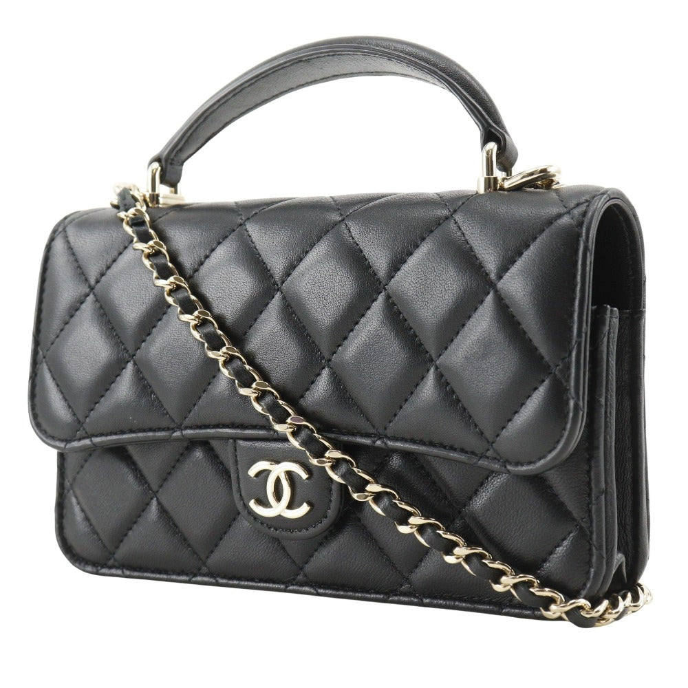 CHANEL Shoulder Bag AP3226 lambskin black Matrasse Smartphone Shoulder 2WAY Mini Chain Shoulder Women Used Authentic