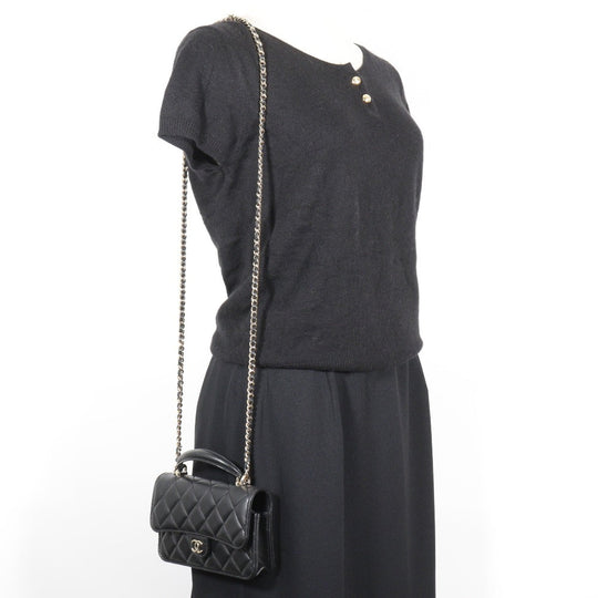 CHANEL Shoulder Bag AP3226 lambskin black Matrasse Smartphone Shoulder 2WAY Mini Chain Shoulder Women Used Authentic