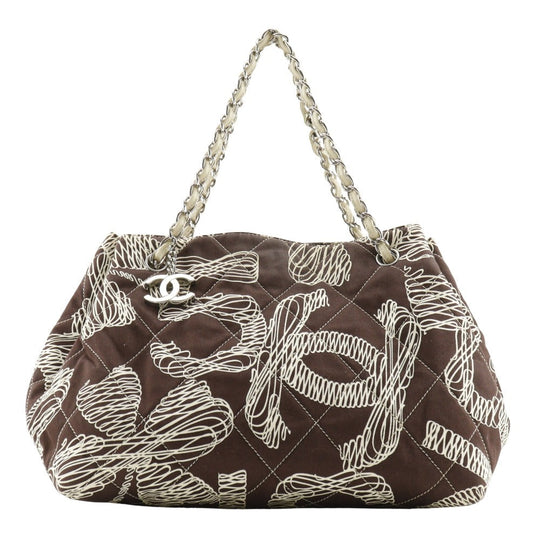 CHANEL Tote Bag cotton Brown quilting COCO Mark NO5 Chain tote Women Used Authentic
