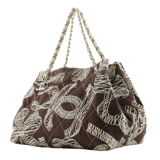 CHANEL Tote Bag cotton Brown quilting COCO Mark NO5 Chain tote Women Used Authentic