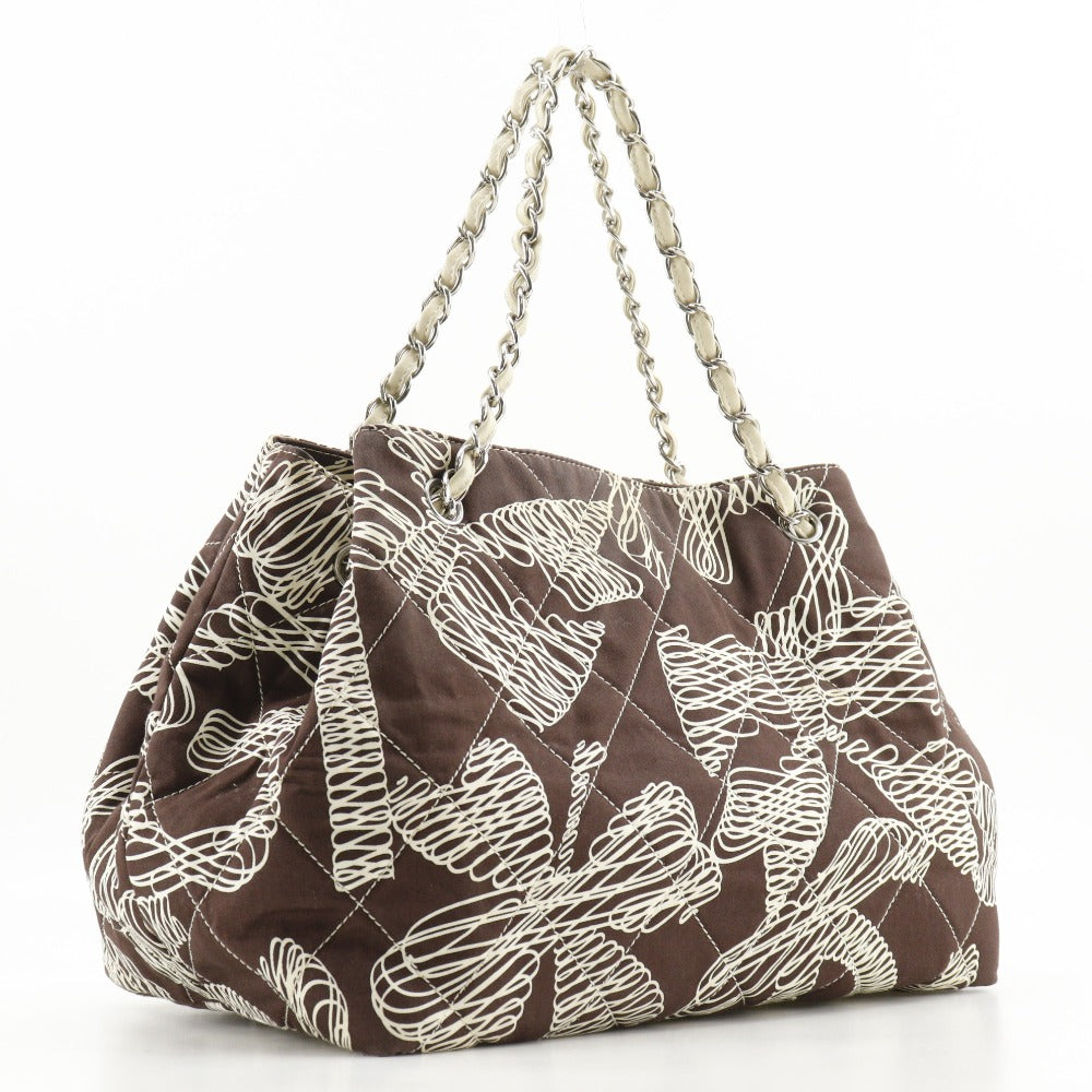CHANEL Tote Bag cotton Brown quilting COCO Mark NO5 Chain tote Women Used Authentic
