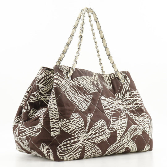CHANEL Tote Bag cotton Brown quilting COCO Mark NO5 Chain tote Women Used Authentic