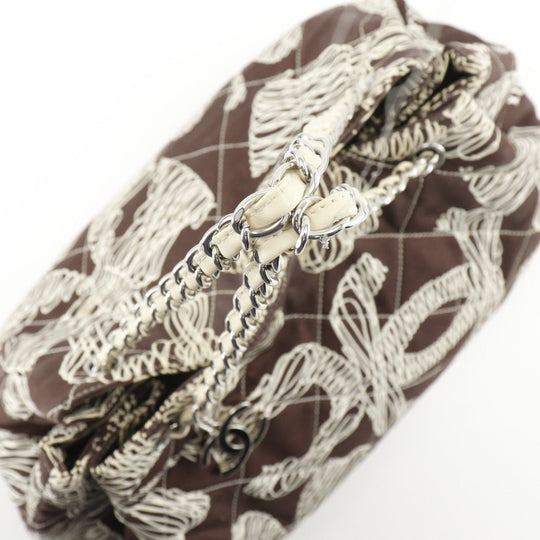 CHANEL Tote Bag cotton Brown quilting COCO Mark NO5 Chain tote Women Used Authentic