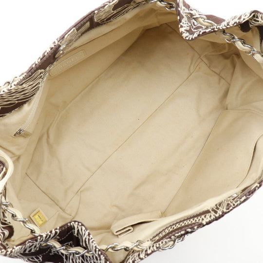 CHANEL Tote Bag cotton Brown quilting COCO Mark NO5 Chain tote Women Used Authentic