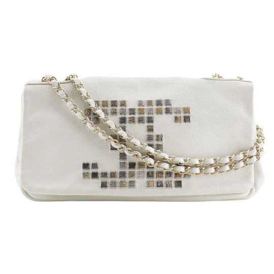 CHANEL Shoulder Bag A46041 lambskin white Double chain COCO Mark ChainShoulder Women Used Authentic