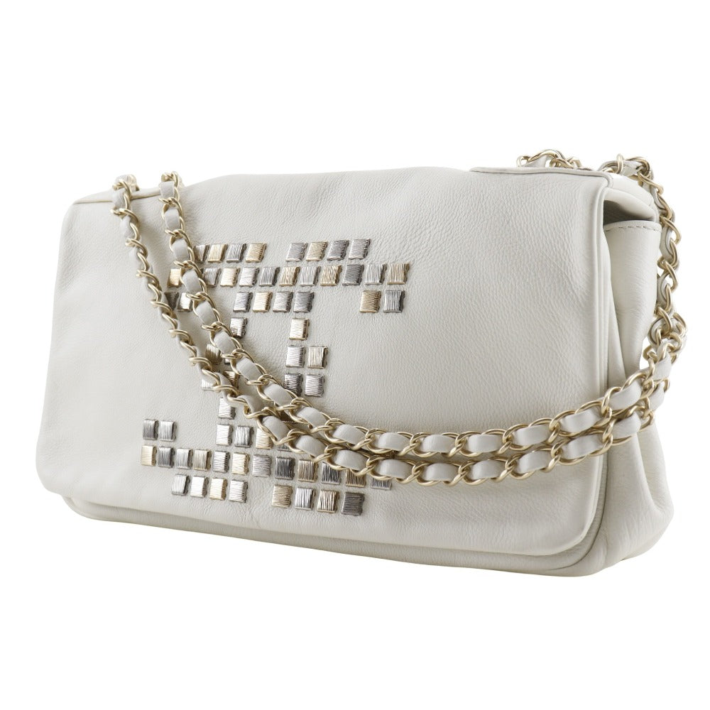 CHANEL Shoulder Bag A46041 lambskin white Double chain COCO Mark ChainShoulder Women Used Authentic