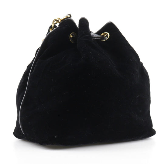 CHANEL Shoulder Bag Velour, Calfskin black COCO Mark Drawstring purse Chain Shoulder Women Used Authentic