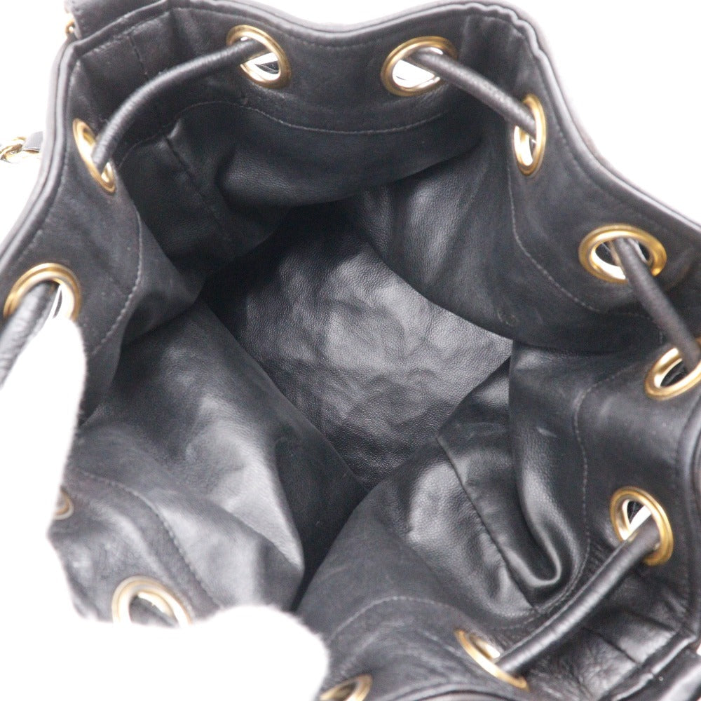CHANEL Shoulder Bag Velour, Calfskin black COCO Mark Drawstring purse Chain Shoulder Women Used Authentic