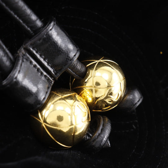 CHANEL Shoulder Bag Velour, Calfskin black COCO Mark Drawstring purse Chain Shoulder Women Used Authentic