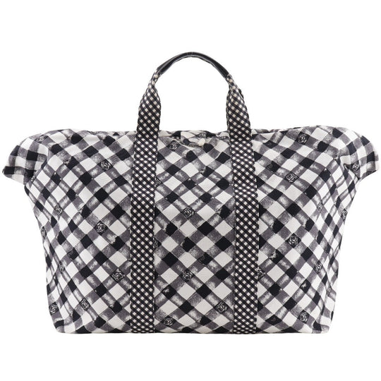 CHANEL Boston Duffel bag canvas Black / white Cruise line Gingham Check Tote Women Used Authentic