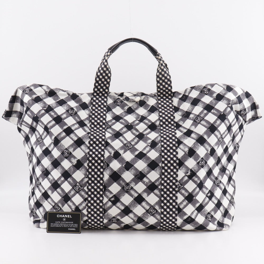 CHANEL Boston Duffel bag canvas Black / white Cruise line Gingham Check Tote Women Used Authentic