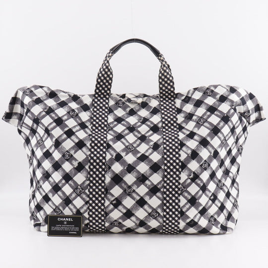 CHANEL Boston Duffel bag canvas Black / white Cruise line Gingham Check Tote Women Used Authentic