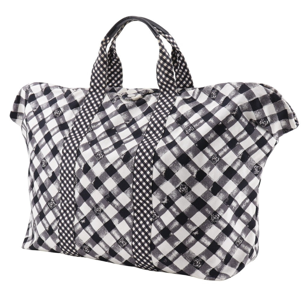 CHANEL Boston Duffel bag canvas Black / white Cruise line Gingham Check Tote Women Used Authentic