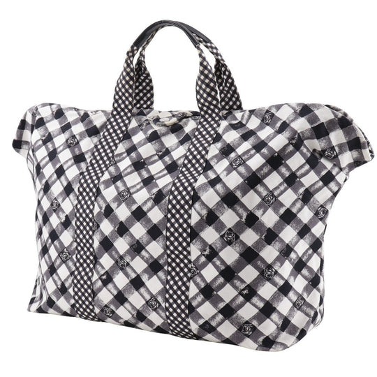 CHANEL Boston Duffel bag canvas Black / white Cruise line Gingham Check Tote Women Used Authentic