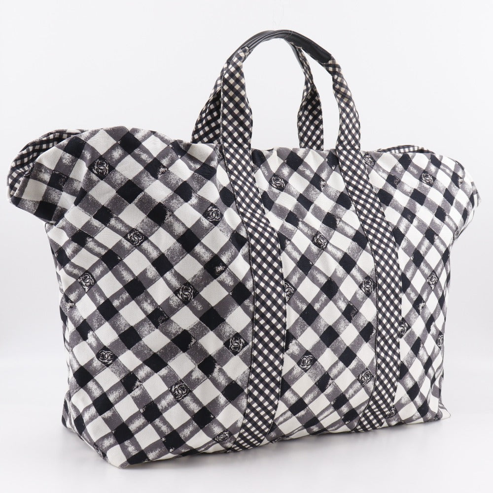 CHANEL Boston Duffel bag canvas Black / white Cruise line Gingham Check Tote Women Used Authentic