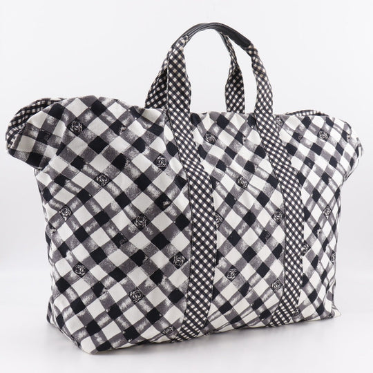 CHANEL Boston Duffel bag canvas Black / white Cruise line Gingham Check Tote Women Used Authentic
