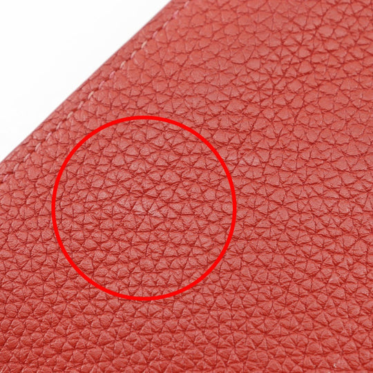 HERMES Long Wallet Purse Taurillon Clemence Red Dogon GM Women Used Authentic