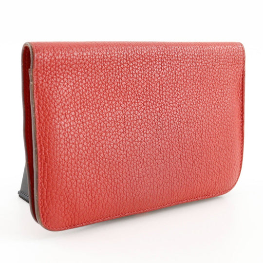 HERMES Long Wallet Purse Taurillon Clemence Red Dogon GM Women Used Authentic