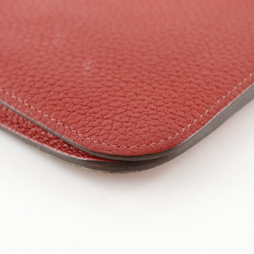HERMES Long Wallet Purse Taurillon Clemence Red Dogon GM Women Used Authentic