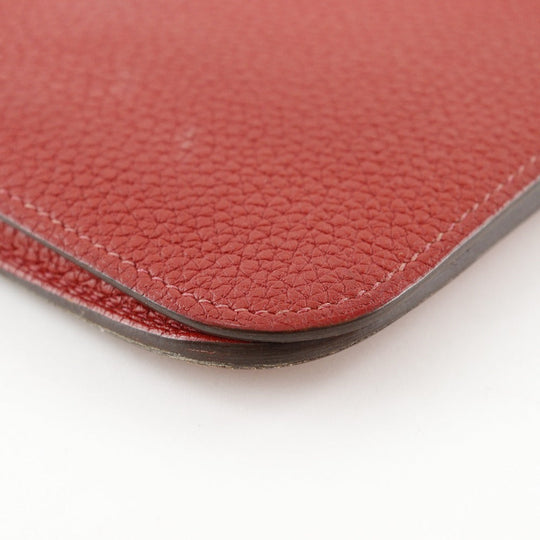 HERMES Long Wallet Purse Taurillon Clemence Red Dogon GM Women Used Authentic