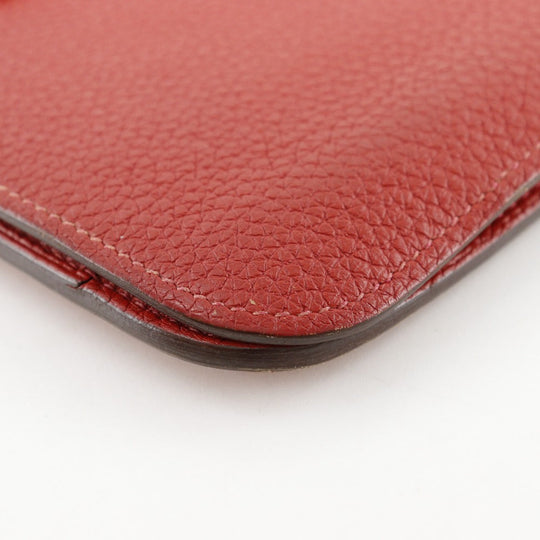 HERMES Long Wallet Purse Taurillon Clemence Red Dogon GM Women Used Authentic