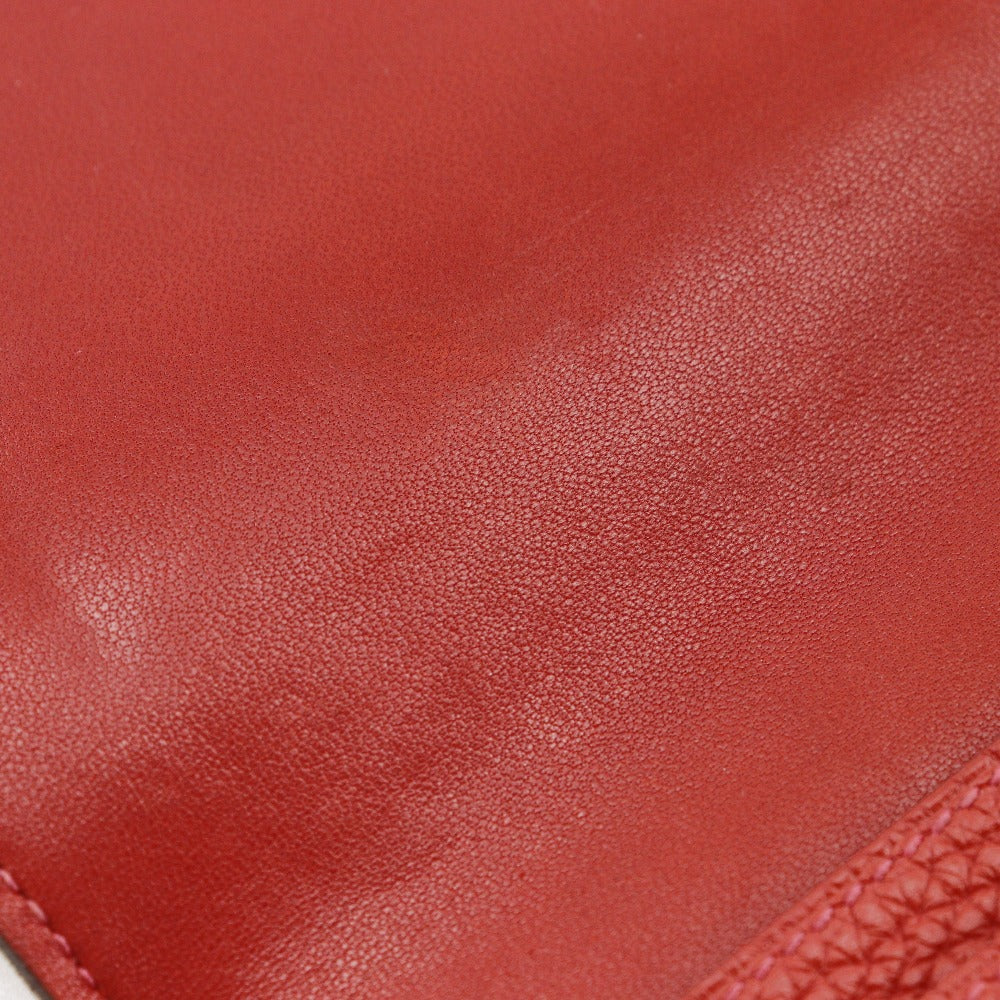 HERMES Long Wallet Purse Taurillon Clemence Red Dogon GM Women Used Authentic