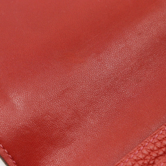 HERMES Long Wallet Purse Taurillon Clemence Red Dogon GM Women Used Authentic