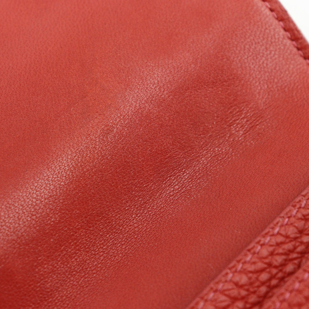 HERMES Long Wallet Purse Taurillon Clemence Red Dogon GM Women Used Authentic