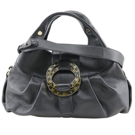 BVLGARI Handbag leather black 2WAYShoulder Chandra Women Used Authentic
