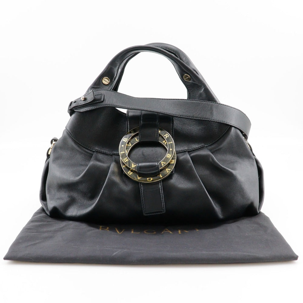 BVLGARI Handbag leather black 2WAYShoulder Chandra Women Used Authentic