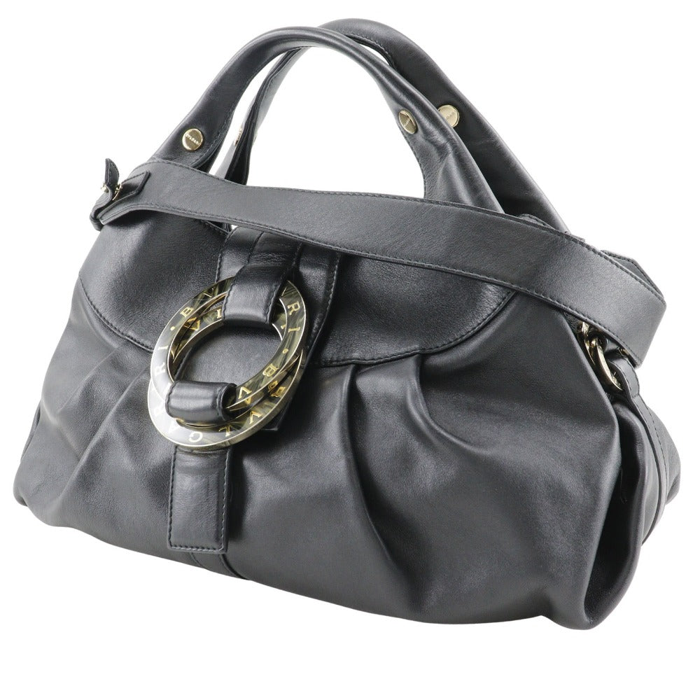 BVLGARI Handbag leather black 2WAYShoulder Chandra Women Used Authentic