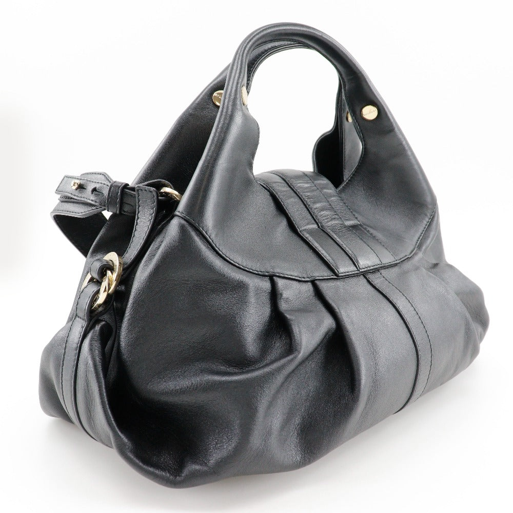 BVLGARI Handbag leather black 2WAYShoulder Chandra Women Used Authentic
