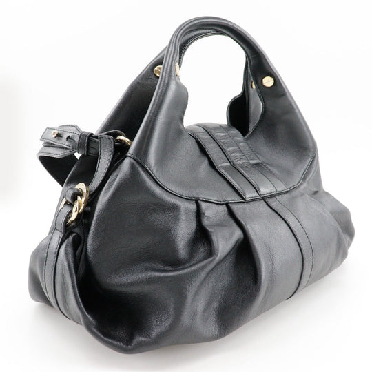 BVLGARI Handbag leather black 2WAYShoulder Chandra Women Used Authentic