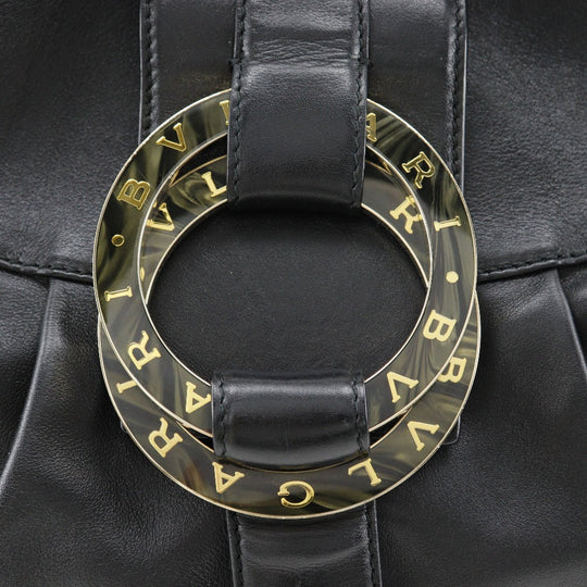 BVLGARI Handbag leather black 2WAYShoulder Chandra Women Used Authentic