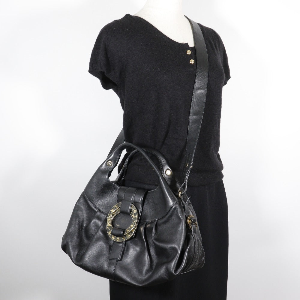 BVLGARI Handbag leather black 2WAYShoulder Chandra Women Used Authentic