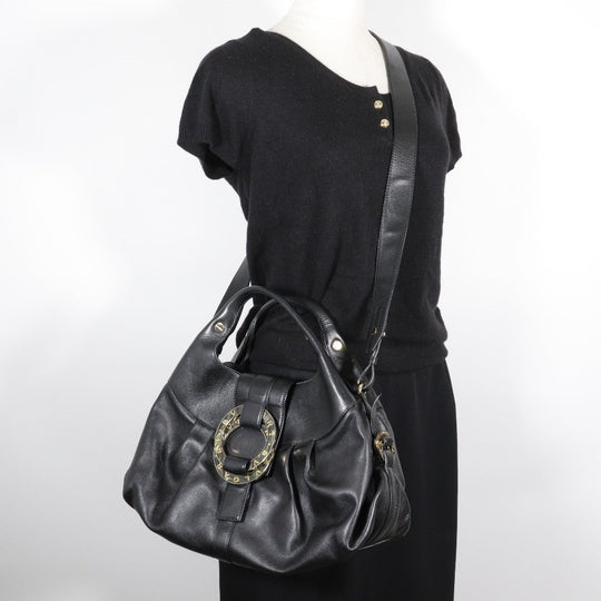 BVLGARI Handbag leather black 2WAYShoulder Chandra Women Used Authentic
