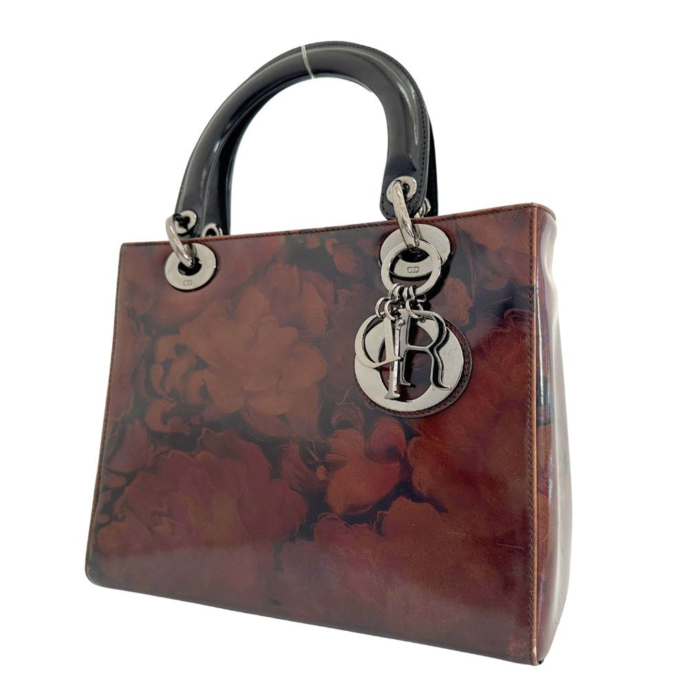 Christian Dior Handbag MA-0958 Patent leather Brown Lady Dior Women Used Authentic