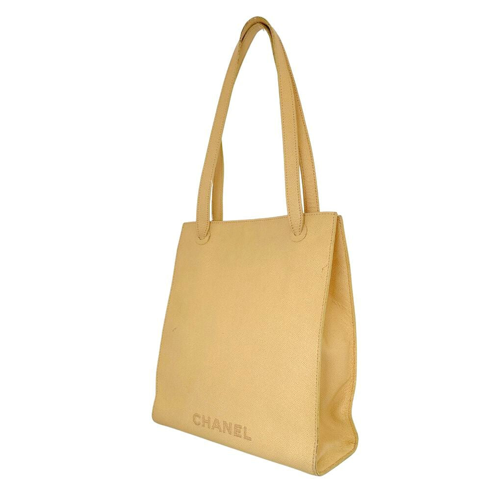 CHANEL Shoulder Bag leather yellow logo Women Used Authentic